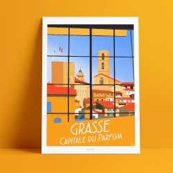 Poster Grasse, capitale du parfum by Eric Garence, French Riviera painter savignac roger broders advertising ad Unesco fragonard
