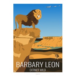 BARBARY LEON - Wild Animal - Educational Board - Poster Retro Vintage - Art Gallery - Deco