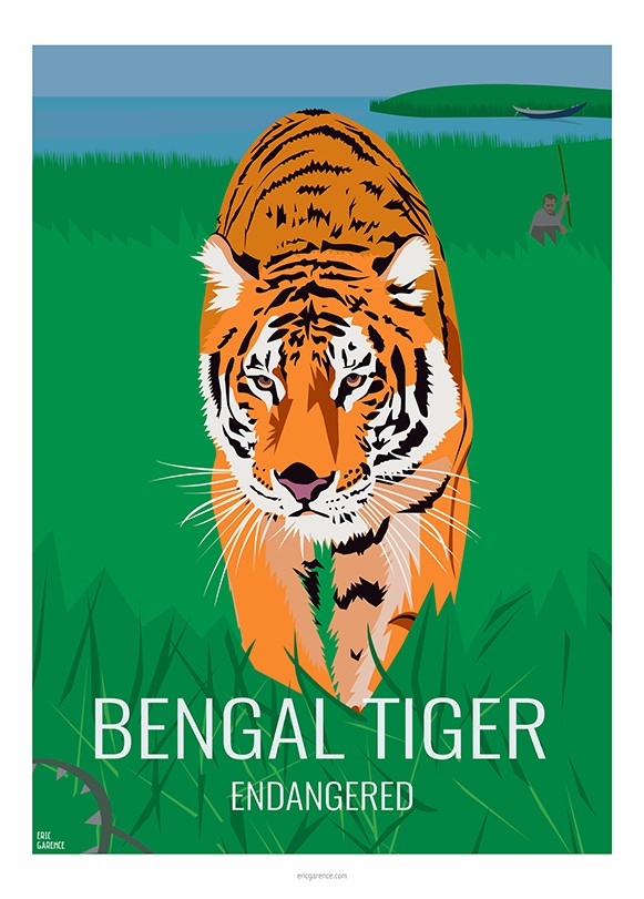 Awesome Bengal Tiger Poster Print Size A4 A3 Wild Animals Poster Gift #8574 