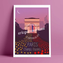 Poster Champs Elysées by Eric Garence, Paris Ile de France 8eme 75008 travel memories holydays Pinup jet set Vuitton Avenue Lanc
