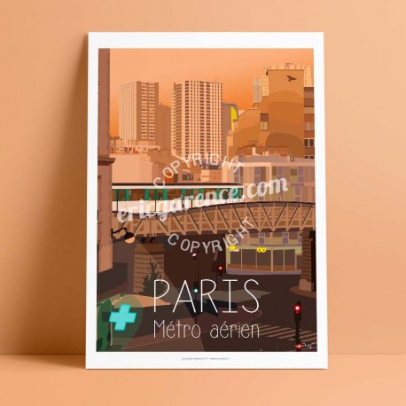 Affiche Métro parisien par Eric Garence, Paris Ile de France 15eme 75015 rétro vintage illustration dessin niçois dupleix ligne 