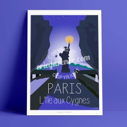 Poster Ile aux cygnes, seine by Eric Garence, Paris Ile de France 15eme 75015 travel memories holydays Pinup jet set statue of l