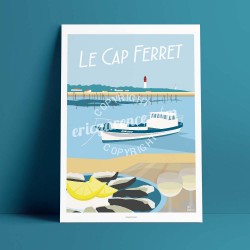 Poster Lège Cap Ferret by Eric Garence, Gironde, Atlantic Coast France travel memories holydays Pinup jet set Arcachon Seafood f