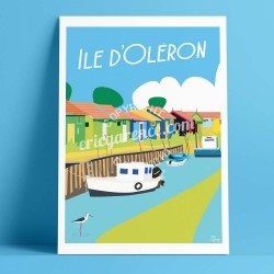 Affiche Les cabanes de l'île d'Oléron par Eric Garence, Charente Maritime, côte atlantique France voyage souvenir vacances Pinup