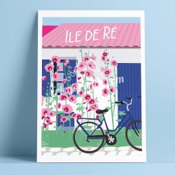 Poster L'Île de Ré et son vélo by Eric Garence, Charente Maritime, Atlantic Coast France  poster vintage illustration drawing fr