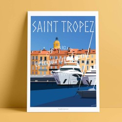 Affiche Luxe à Saint Tropez par Eric Garence, Provence Côte d'Azur Var luxe français made in France déco frenchie voilier yacht 