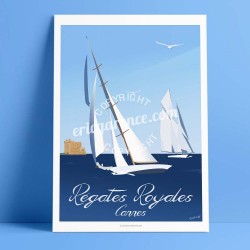 Affiche Cannes par Eric Garence, Côte d'Azur France rétro vintage illustration dessin niçois Panerai voilier vieux grément iles 