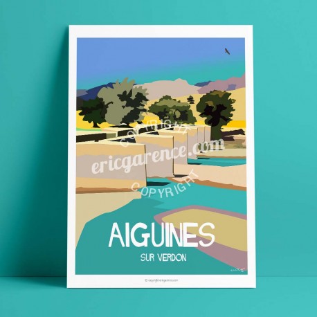 Bridge Aiguines Moustiers Eric Garence artwork art deco poster giant vintage design gallery shop artist pinup XL phot