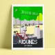 Affiche Le boulodrome, Aiguines par Eric Garence, Provence Sud Gorges du Verdon rétro vintage illustration dessin niçois cyclist