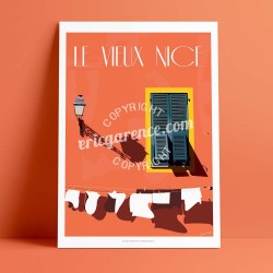 Affiche Le Vieux Nice et son linge propre par Eric Garence, Côte d'Azur France luxe français made in France déco frenchie noelle