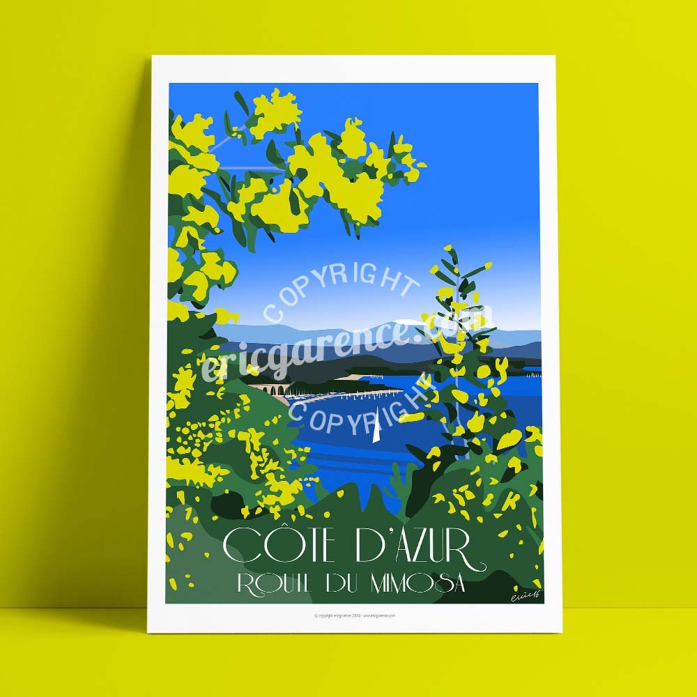 Affiche 50x70 Par Eric Garence La Route Du Mimosa Côte Dazur