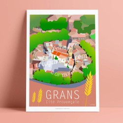 Affiche Grans par Eric Garence, Provence Sud Bouches du Rhône art galerie artiste contemporain art-déco blé village cité provenç