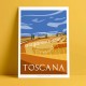 Affiche La Toscane en été par Eric Garence, Toscane Italie rétro vintage illustration dessin niçois gladiateur pienza val d'orci