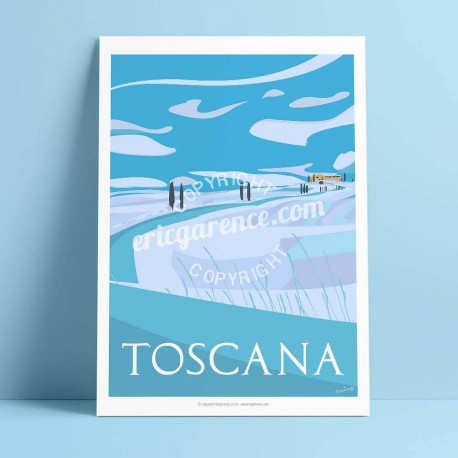 Affiche La Toscane en hiver par Eric Garence, Toscane Italie rétro vintage illustration dessin niçois gladiateur pienza val d'or