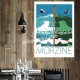 Poster Morzine, Eté / Hiver by Eric Garence, Alps Haute Savoie painter savignac roger broders advertising ad Mtb cross paraglidi