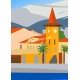 Affiche Le Cros de Cagnes par Eric Garence, Côte d'Azur France voyage souvenir vacances Pinup palace Lou cros pecheur village po