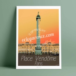 Affiche Place Vendôme  par Eric Garence, Paris Ile de France 1er 75001 rétro vintage illustration dessin niçois colonne cartier 