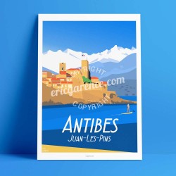 Affiche Antibes et la paddle Girl par Eric Garence, Côte d'Azur France jetset instagram facebook twitter bonjourlaffiche Montagn