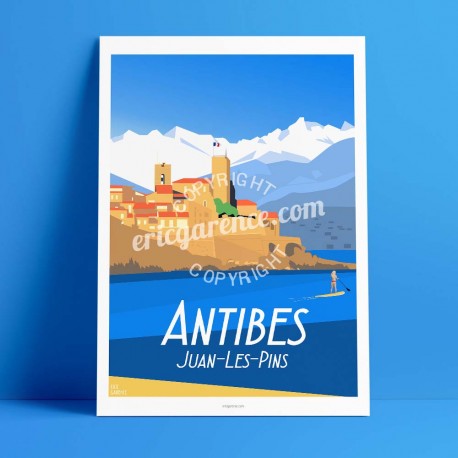 Poster Antibes et la paddle Girl by Eric Garence, French Riviera luxe instagram facebook twitter bonjourlaffiche Mountain sea ra
