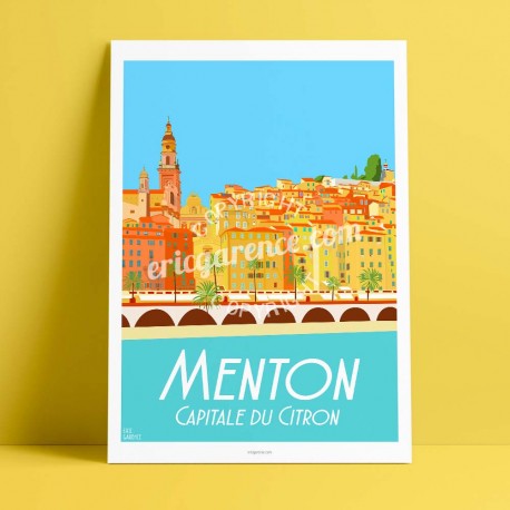Poster Menton by Eric Garence, French Riviera aluminim plexiglass paper original limited Citrus day chars corso parade pin up se
