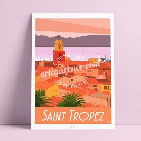 Poster Saint Tropez Coucher de soleil by Eric Garence, Provence French Riviera var french made in France deco frenchie collectio