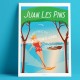 Affiche Juan-les-pins par Eric Garence, Côte d'Azur France rétro vintage illustration dessin niçois Ski nautique gould pinède ja