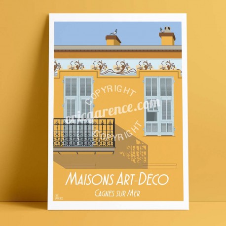 Affiche Maison à Frise à Cagnes par Eric Garence, Côte d'Azur France jetset instagram facebook twitter bonjourlaffiche Art déco 