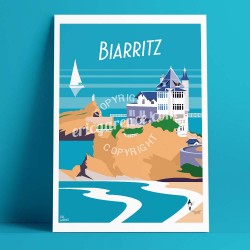 Affiche Biarritz, le rocher de la vierge par Eric Garence, Côte Basque, côte atlantique France affichiste savignac roger broders