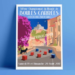 Affiche Championnat du monde de boules carrées 2017 à Cagnes par Eric Garence, Côte d'Azur France alu dibond plexiglass papier o