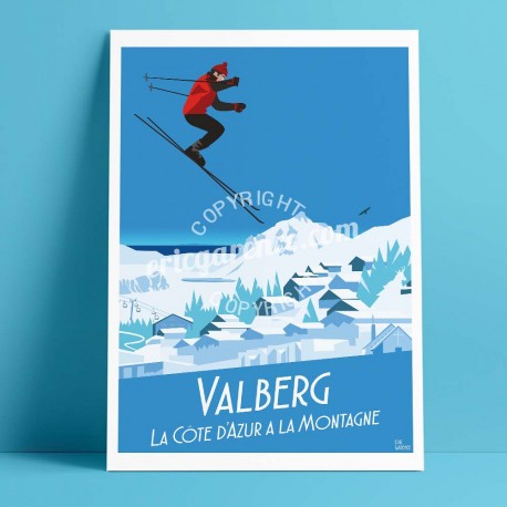 Poster Valberg by Eric Garence, French Riviera painting decoration gift luxury idea Swiss Alps Snow Hotel