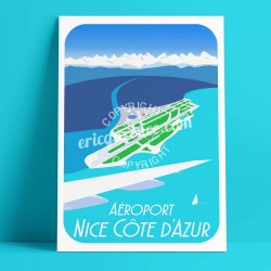 Poster Aéroport de Nice by Eric Garence, French Riviera painter savignac roger broders advertising ad ccinca alpes mercantour sn