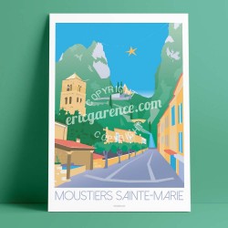 Affiche Moustiers Sainte Marie par Eric Garence, Provence Sud Gorges du Verdon  luxe français made in France déco frenchie Croix