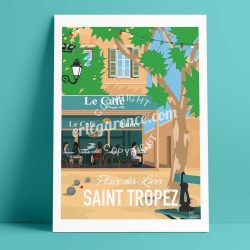 Poster Saint Tropez Place des Lices by Eric Garence, Provence French Riviera var painting decoration gift luxury idea petanque f