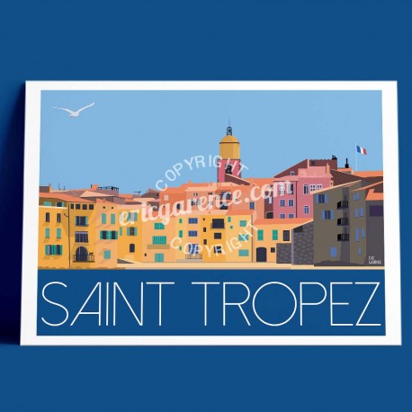 Affiche La ponche à Saint Tropez par Eric Garence, Provence Côte d'Azur Var rétro vintage illustration dessin niçois pesquiere p