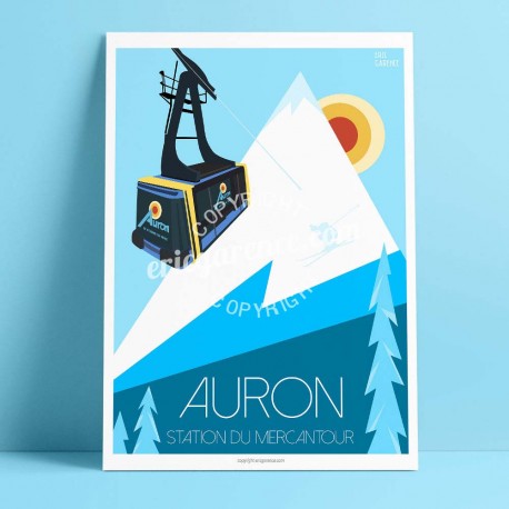 Affiche Auron, station du Mercantour par Eric Garence, Mercantour Alpes voyage souvenir vacances Pinup palace ski surf station n