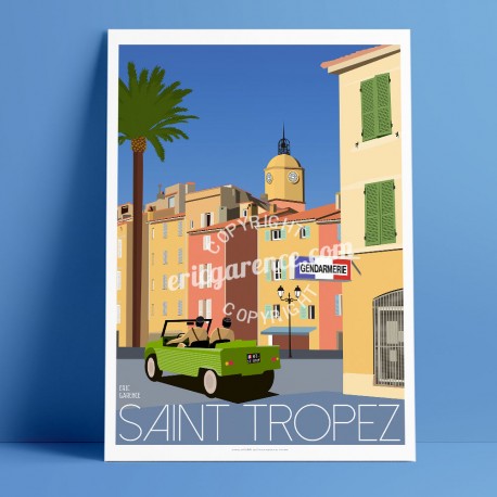 Affiche Le gendarme de Saiont Tropez par Eric Garence, Provence Côte d'Azur Var alu dibond plexiglass papier original limité cru