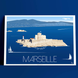 Affiche Marseille, le Château d'if par Eric Garence, Provence Sud Bouches du Rhône art galerie artiste contemporain art-déco OM 