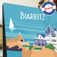 Affiche Biarritz, le rocher de la vierge par Eric Garence, Côte Basque, côte atlantique France rétro vintage illustration dessin