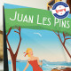 Poster Juan-les-pins by Eric Garence, French Riviera poster vintage illustration drawing french Water skiing gould pine forest j