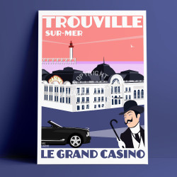 Trouville Casino Poster by Eric Garence, Deauville, Normandy coast France Souvenir holiday trip Pinup Barriere Calvados