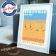 Trouville Boards Poster by Eric Garence, Deauville, Normandy coast France Souvenir holiday trip Pinup Seagull Savignac