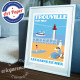 Trouville Sea baths Poster by Eric Garence, Deauville, Normandy coast France Souvenir holiday trip Sand Seagull Savignac