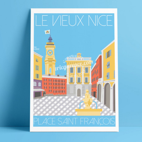 Poster Nice Place Saint François by Eric Garence, French Riviera Market gift art artwork Vieux Old City