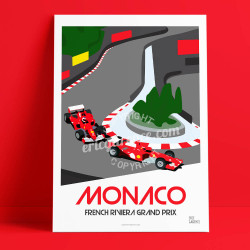 Poster Monaco by Eric Garence, French Riviera travel memories holydays Pinup jet set Formula 1 red scuderia fairmont loews