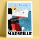 Affiche Marseille, le Port par Eric Garence, Provence Sud Bouches du Rhône art galerie artiste contemporain art-déco OM 