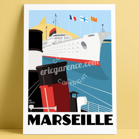 Affiche de collection - Marseille, le Port et la Bonne mère - Provence