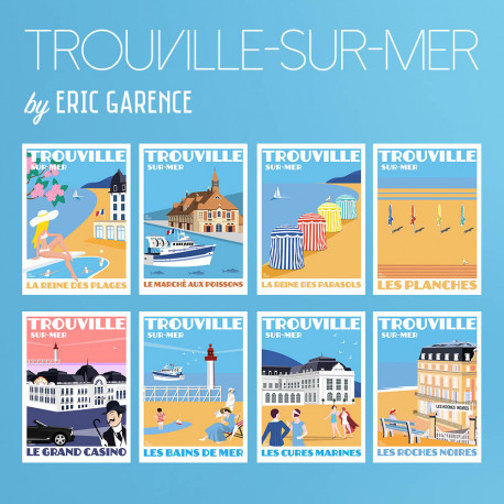 Les 8 affiches de Trouville-sur-Mer, Eric Garence, Marché, posters, savignac, raymond, vintage, retro, voyage