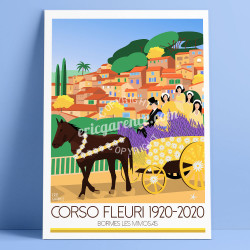 Affiche Corso Fleuri de Bormes-les-Mimosas, 1920-2020 Eric Garence, Affiche, rétro, vintage, neo-retro