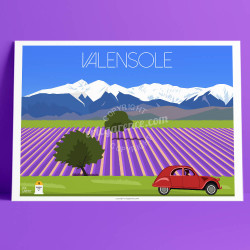 Affiche Valensole et la 2CV, Lavandes, Provence, par Eric Garence, affiche, poster, vintage, neo retro, illustration