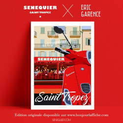 Poster Saint Tropez Senequier by Eric Garence, Provence French Riviera var art gallery artist contemporary collection vespa coff